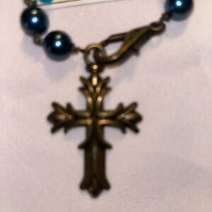 Elegant Blue and Gold Cross Bracelet